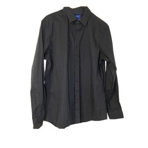 APT. 9 Premier Flex Mens Black Pinstripe Slim Fit Long Sleeve Dress Shirt